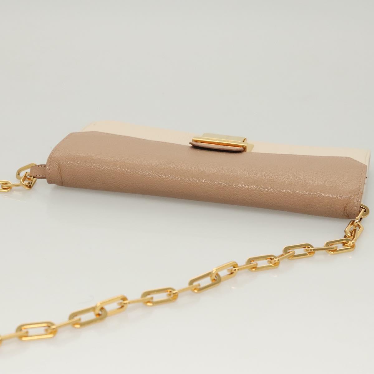 Miu Miu Chain Wallet Leather Pink Gold Auth am8441