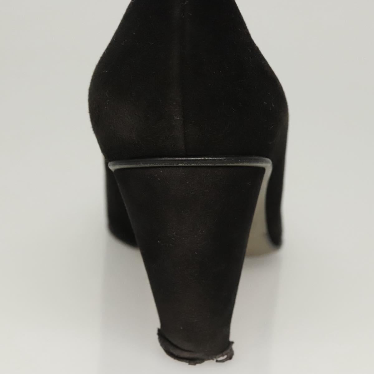 CHANEL Pumps shoes Suede Black CC Auth am8442