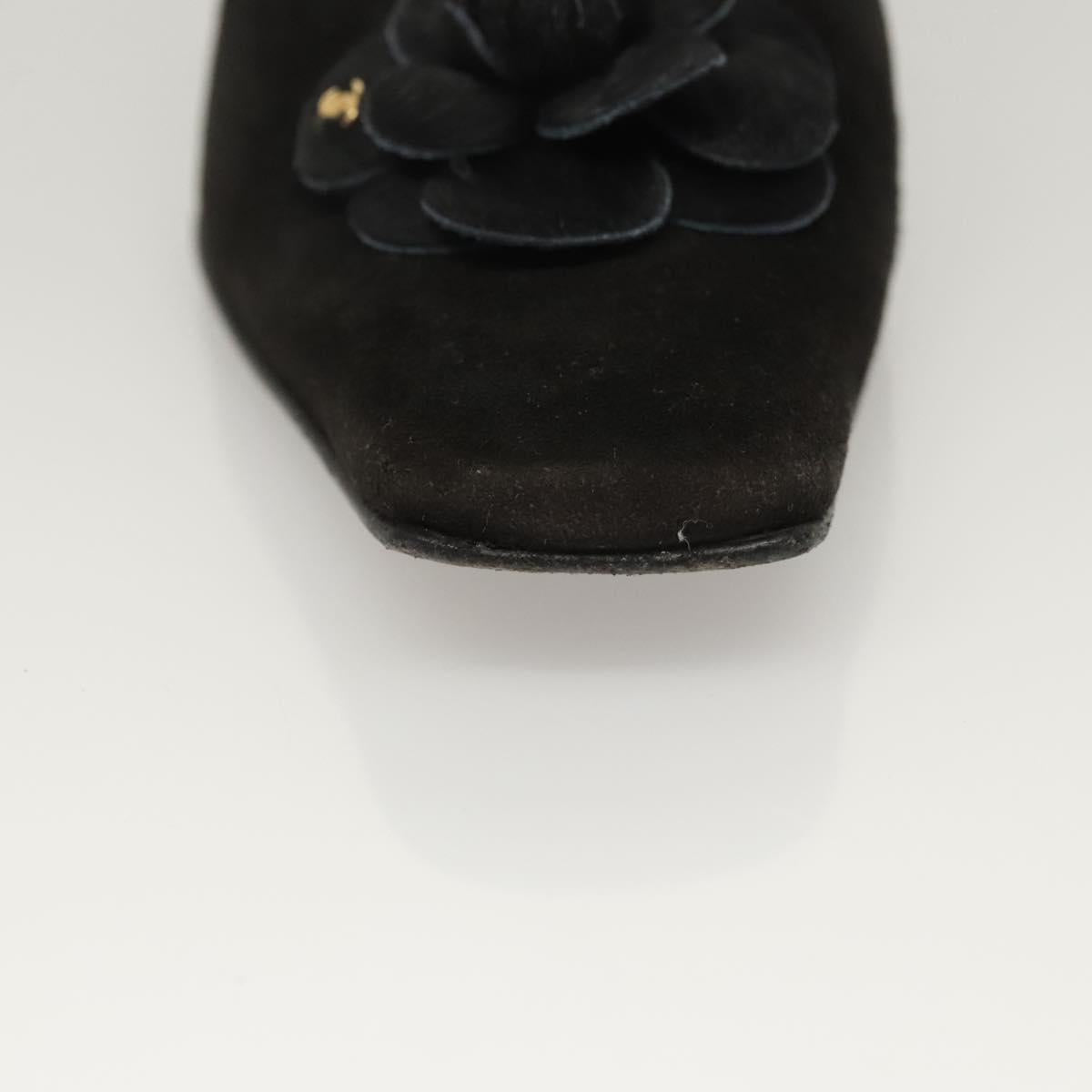 CHANEL Pumps shoes Suede Black CC Auth am8442