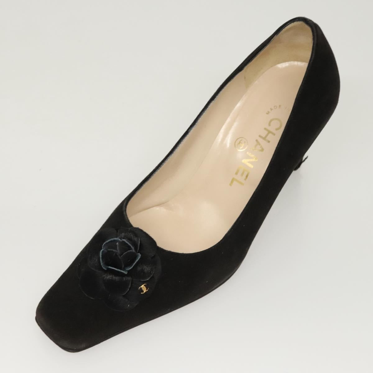 CHANEL Pumps shoes Suede Black CC Auth am8442