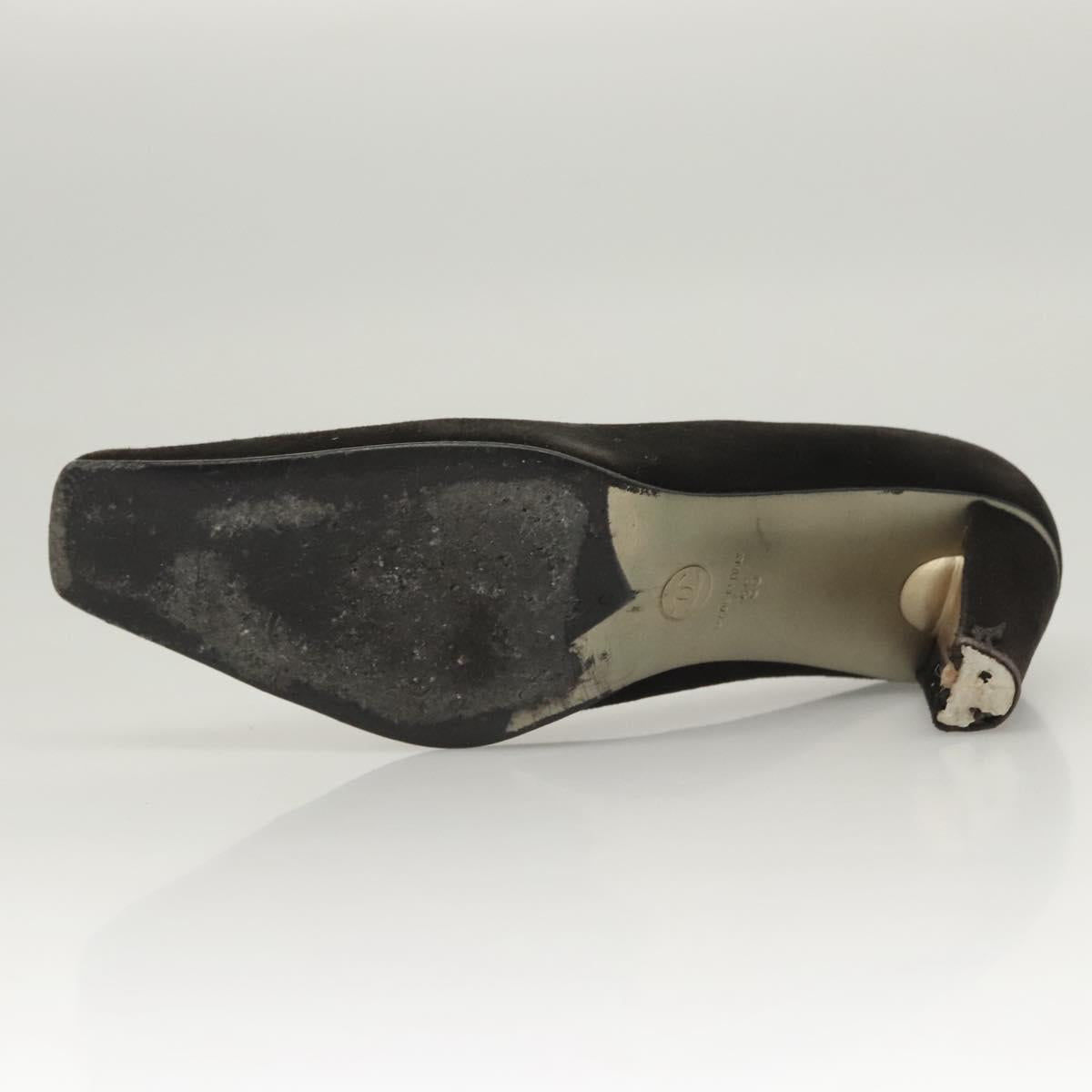 CHANEL Pumps shoes Suede Black CC Auth am8442