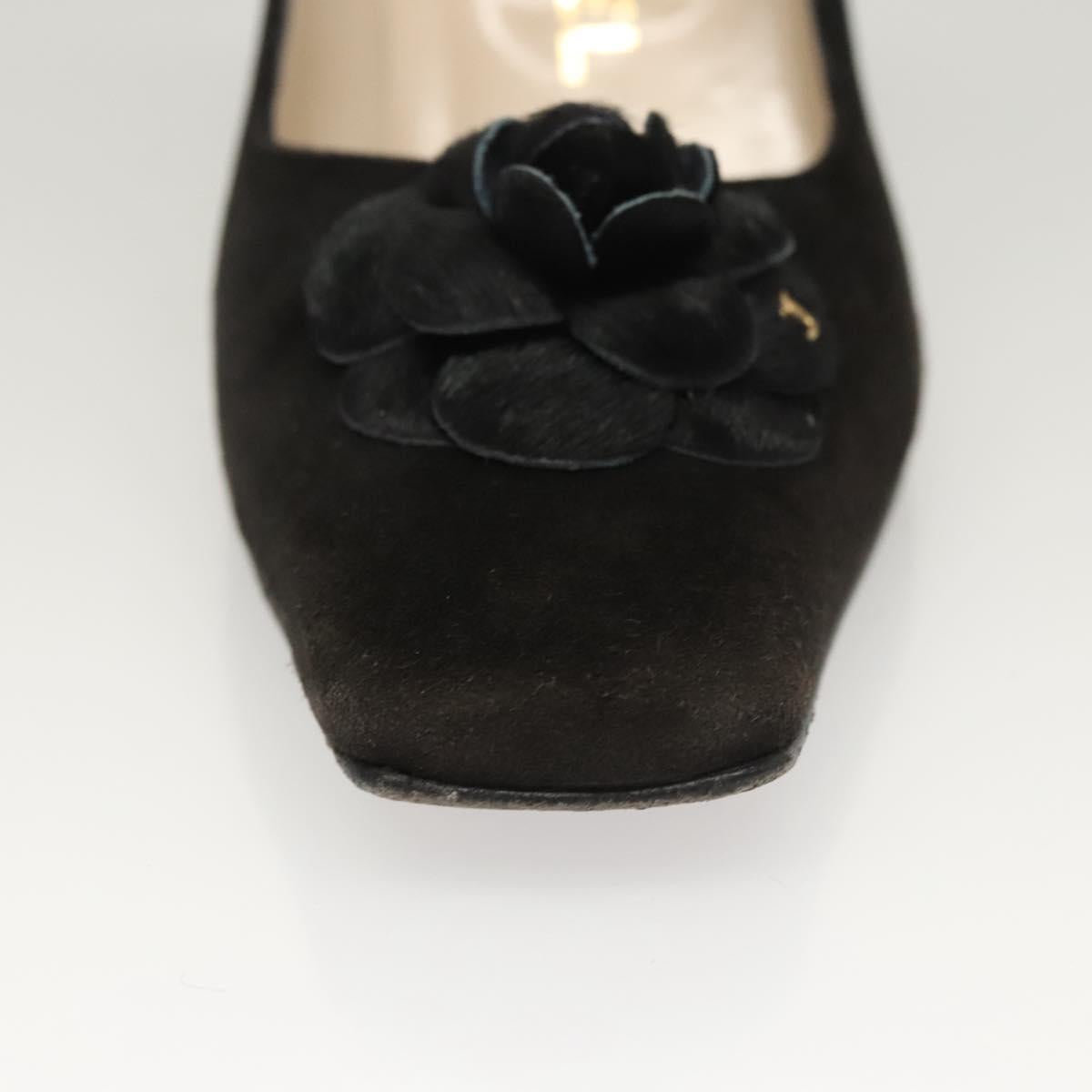 CHANEL Pumps shoes Suede Black CC Auth am8442