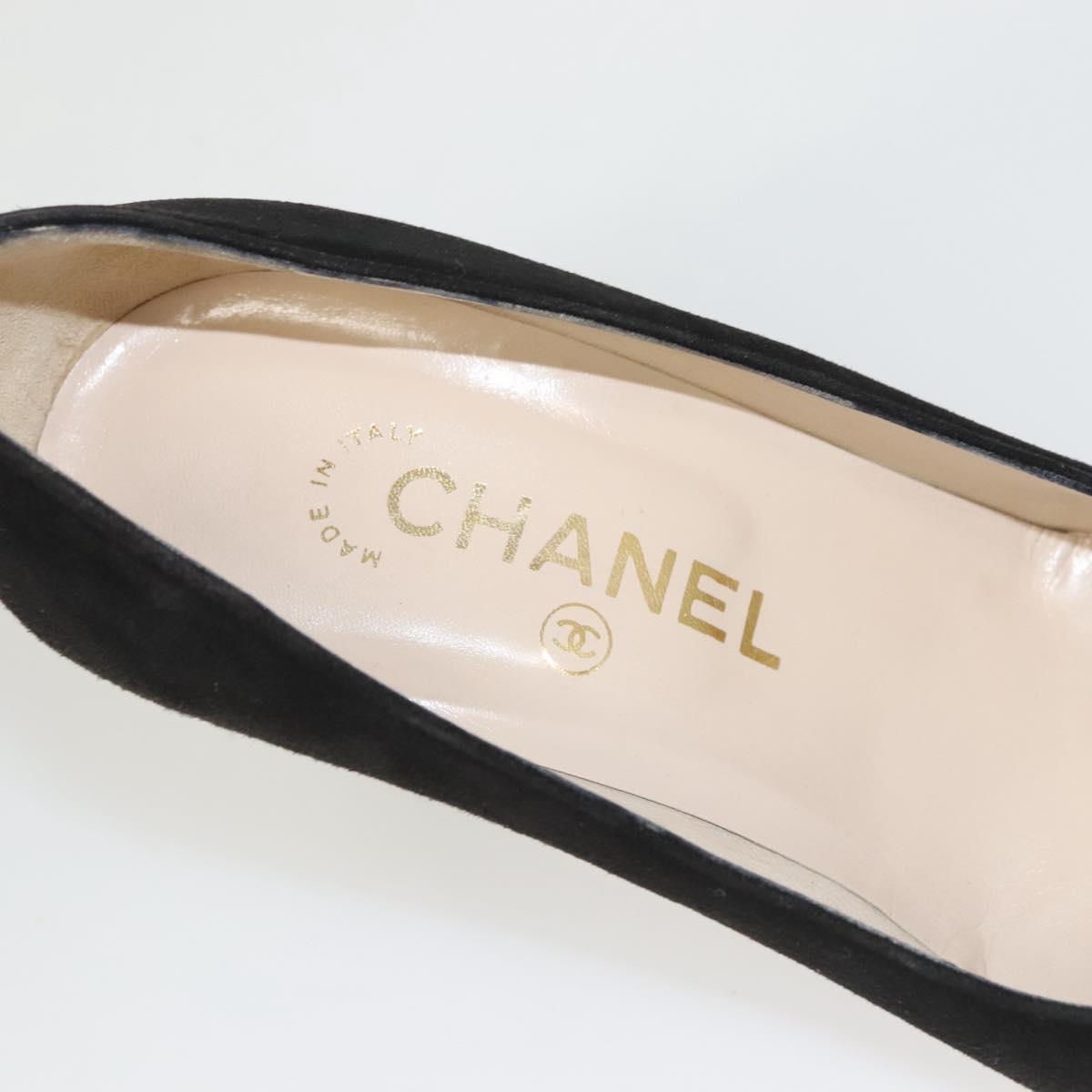 CHANEL Pumps shoes Suede Black CC Auth am8442