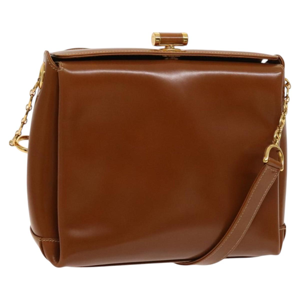 GUCCI Bamboo Shoulder Bag Leather Brown Gold Auth am8449