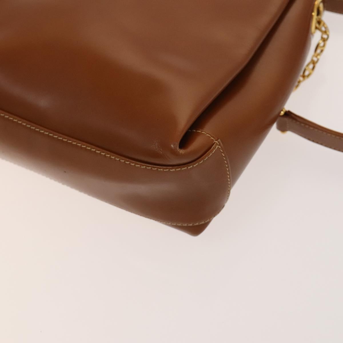 GUCCI Bamboo Shoulder Bag Leather Brown Gold Auth am8449