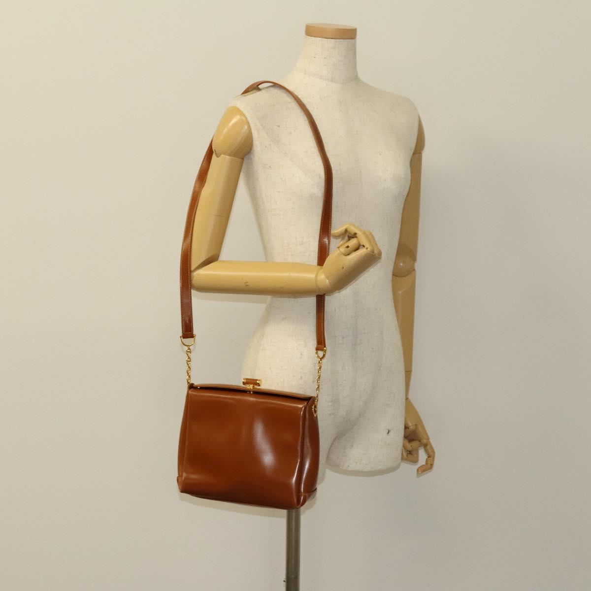 GUCCI Bamboo Shoulder Bag Leather Brown Gold Auth am8449