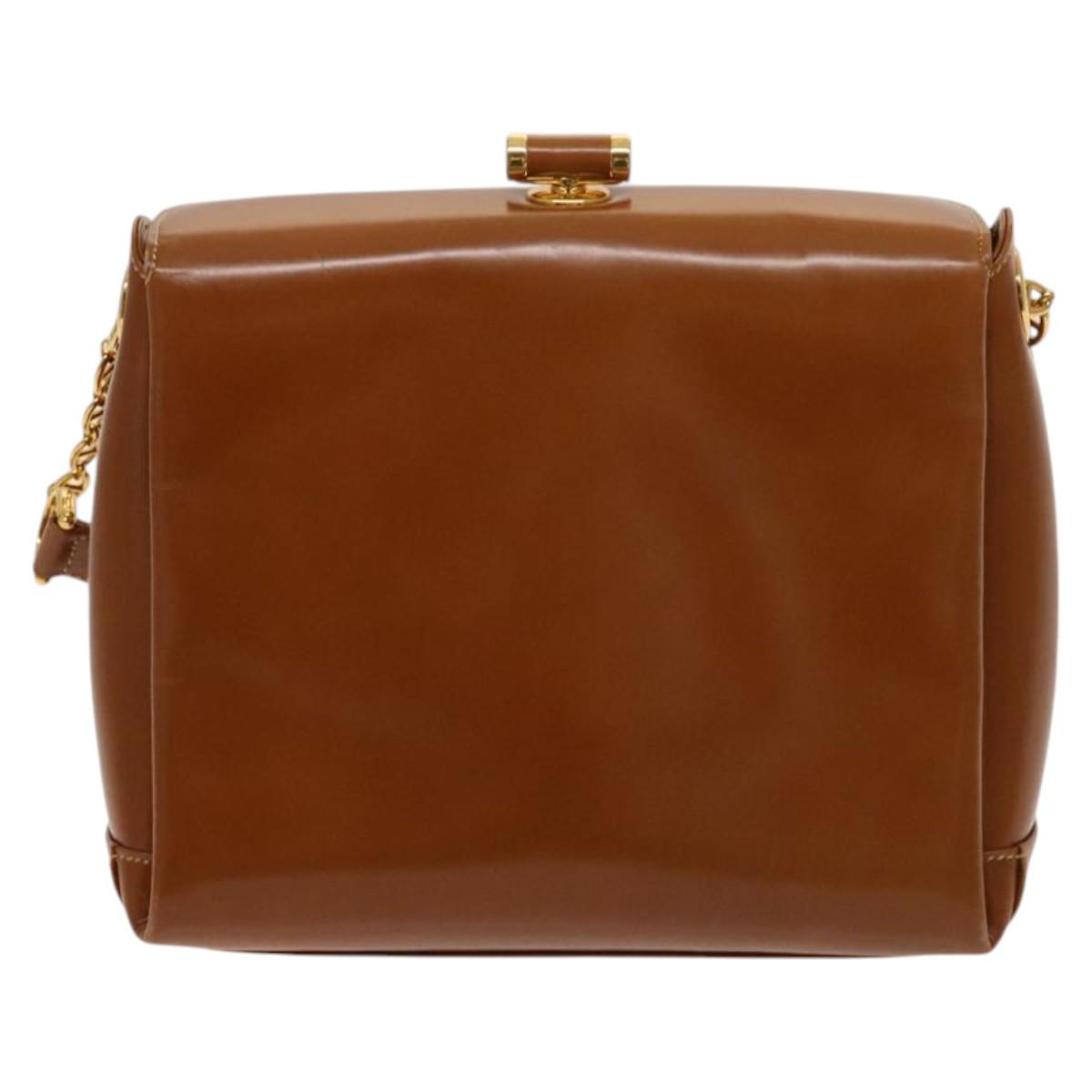 GUCCI Bamboo Shoulder Bag Leather Brown Gold Auth am8449