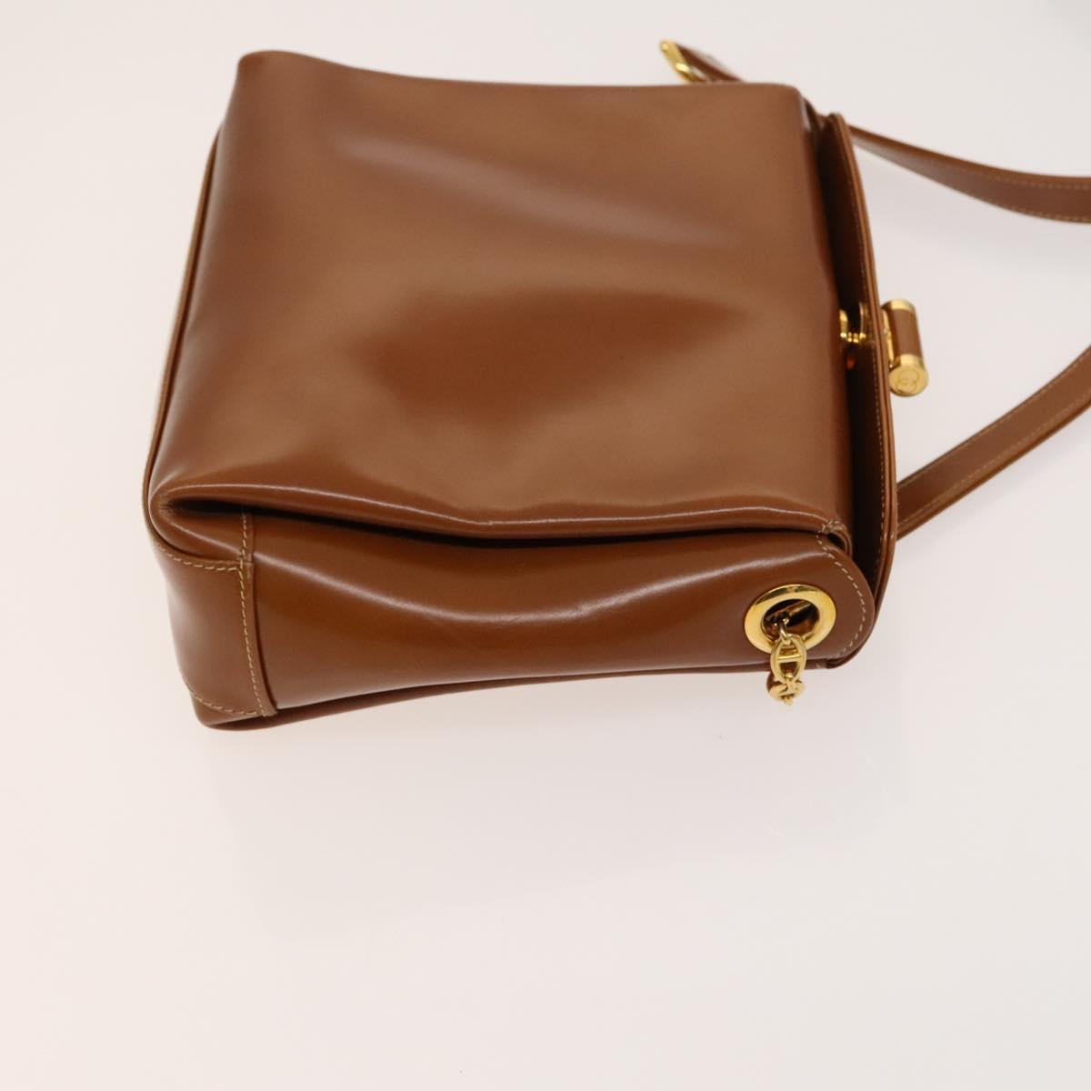GUCCI Bamboo Shoulder Bag Leather Brown Gold Auth am8449