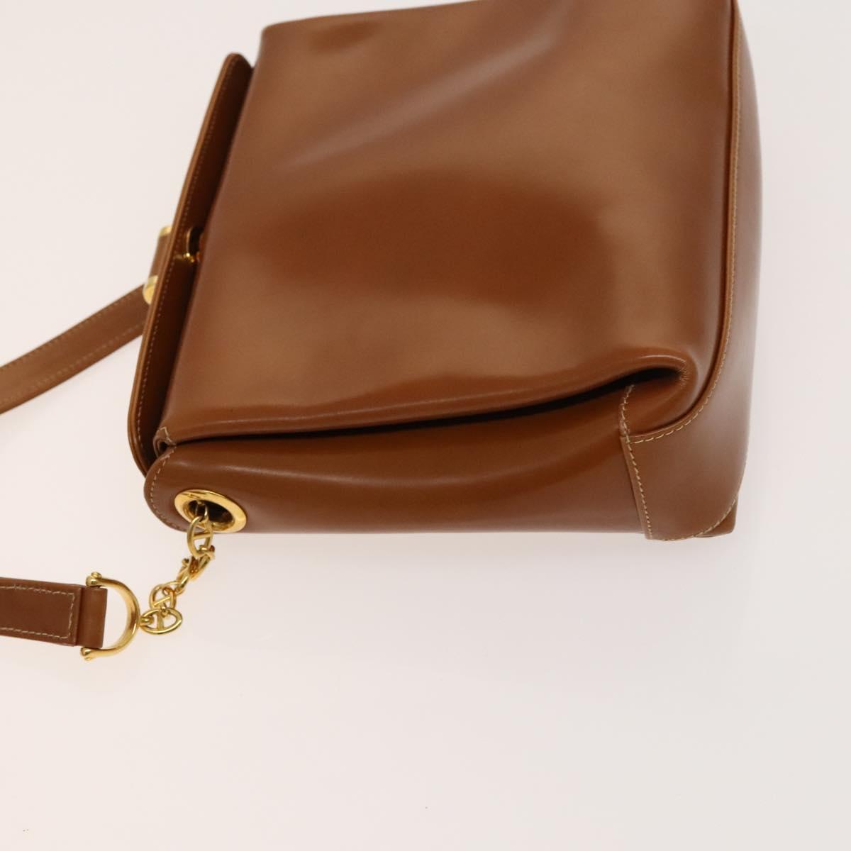 GUCCI Bamboo Shoulder Bag Leather Brown Gold Auth am8449