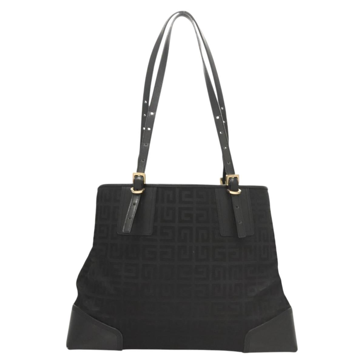 GIVENCHY Tote Bag Canvas Black Gold Auth am8454