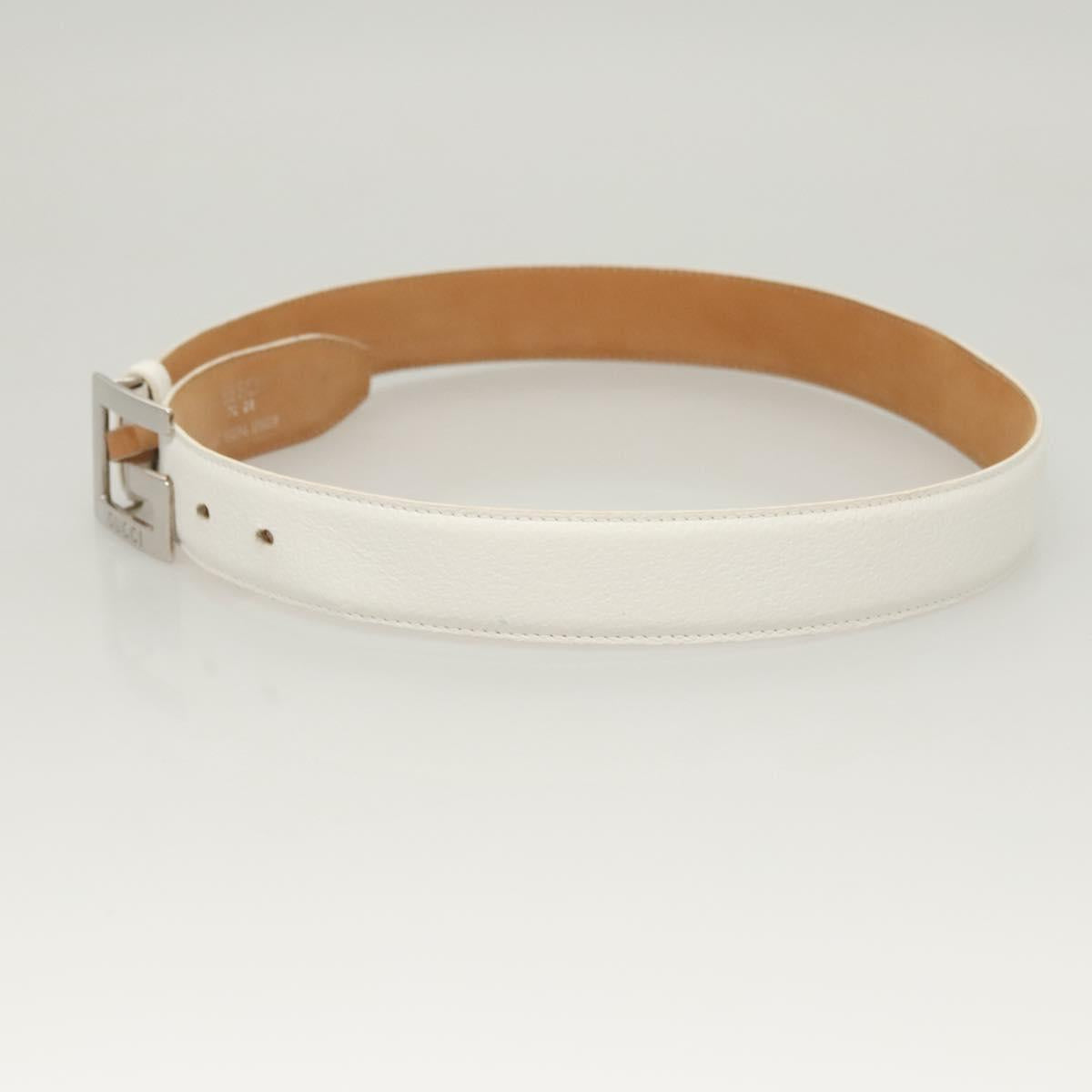GUCCI Belt Leather 26.4""-28.1"" White Silver 037 0394 0959 Auth am8458