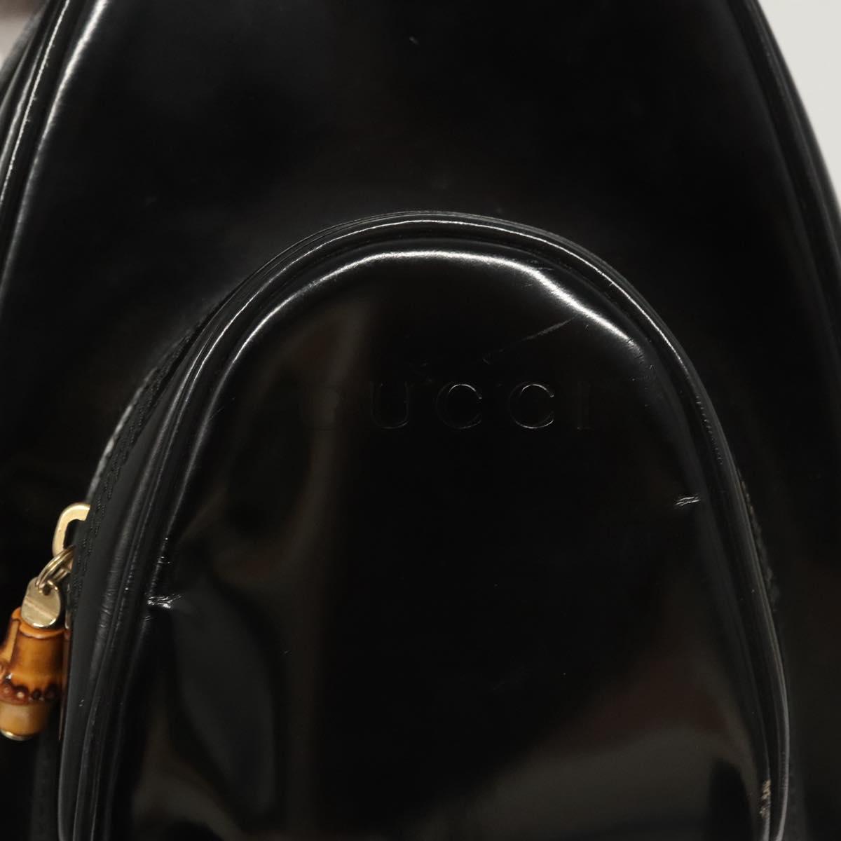 GUCCI Bamboo Shoulder Bag Enamel Black Gold 007 2113 0127 Auth am8459