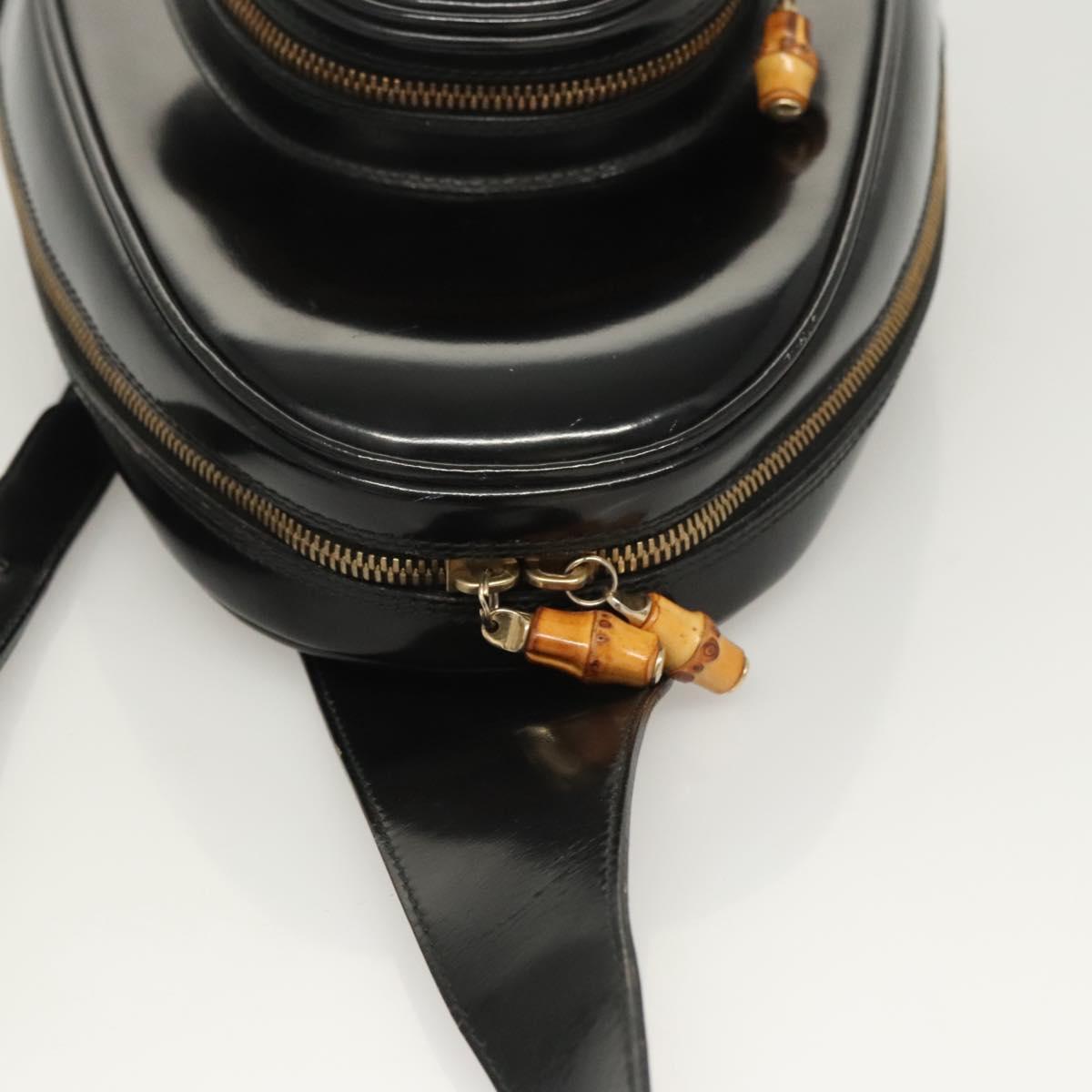 GUCCI Bamboo Shoulder Bag Enamel Black Gold 007 2113 0127 Auth am8459