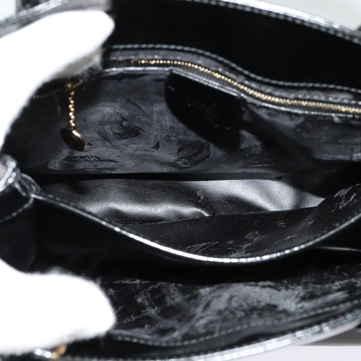 GUCCI Hand Bag Enamel 2way Black Gold 000 1046 0503 Auth am8463