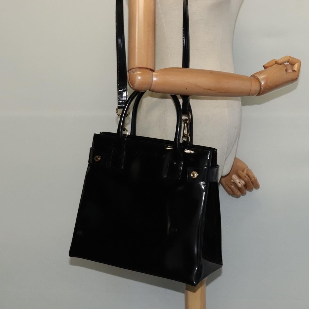 GUCCI Hand Bag Enamel 2way Black Gold 000 1046 0503 Auth am8463