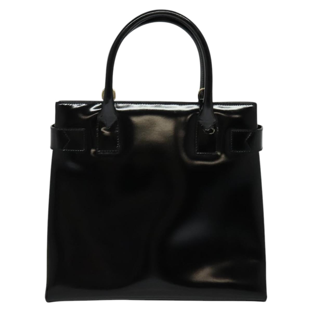 GUCCI Hand Bag Enamel 2way Black Gold 000 1046 0503 Auth am8463