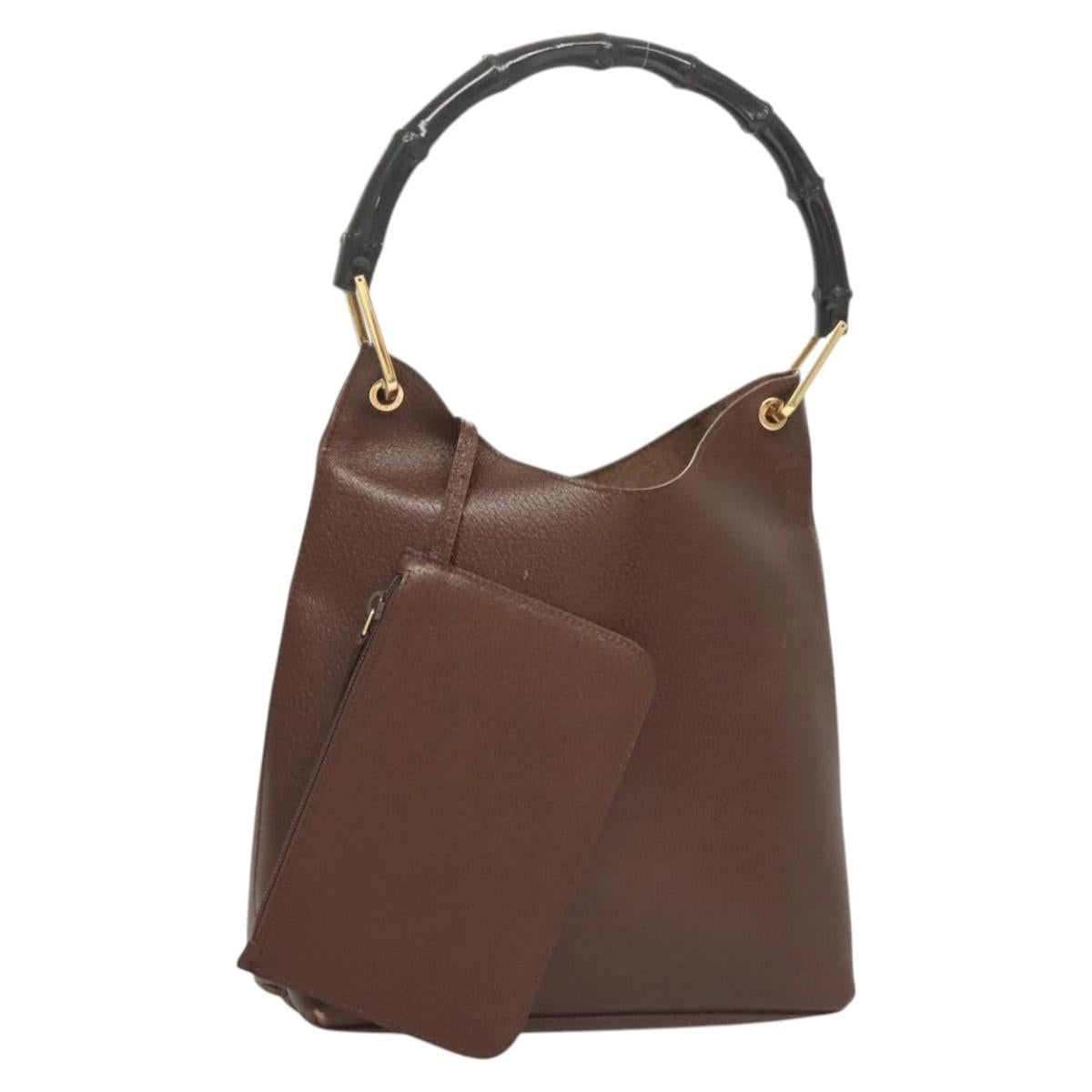 GUCCI Bamboo Shoulder Bag Leather Brown Gold 001 1880 Auth am8464