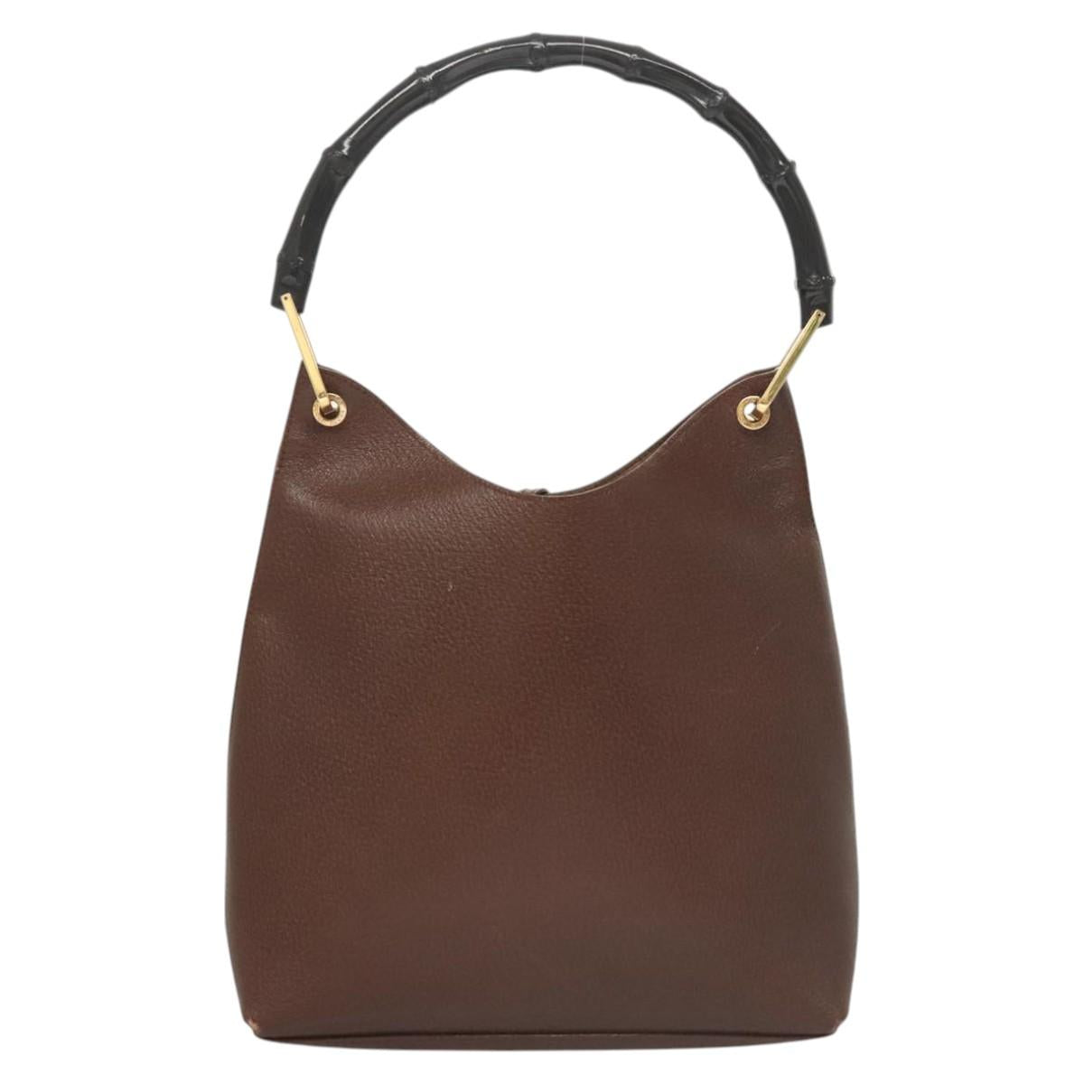 GUCCI Bamboo Shoulder Bag Leather Brown Gold 001 1880 Auth am8464