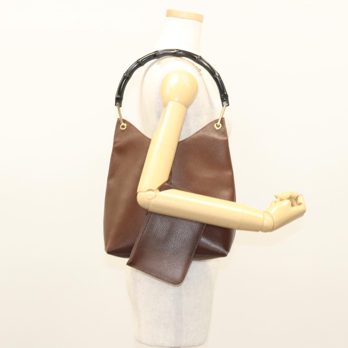 GUCCI Bamboo Shoulder Bag Leather Brown Gold 001 1880 Auth am8464