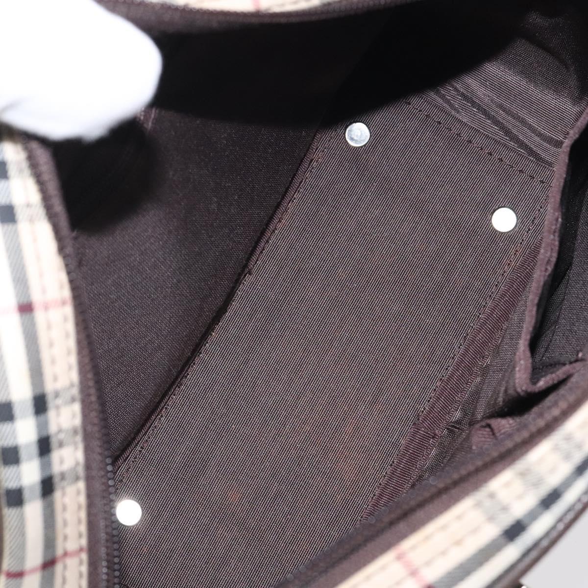 BURBERRY Nova Check Hand Bag Canvas Beige Silver Auth am8470