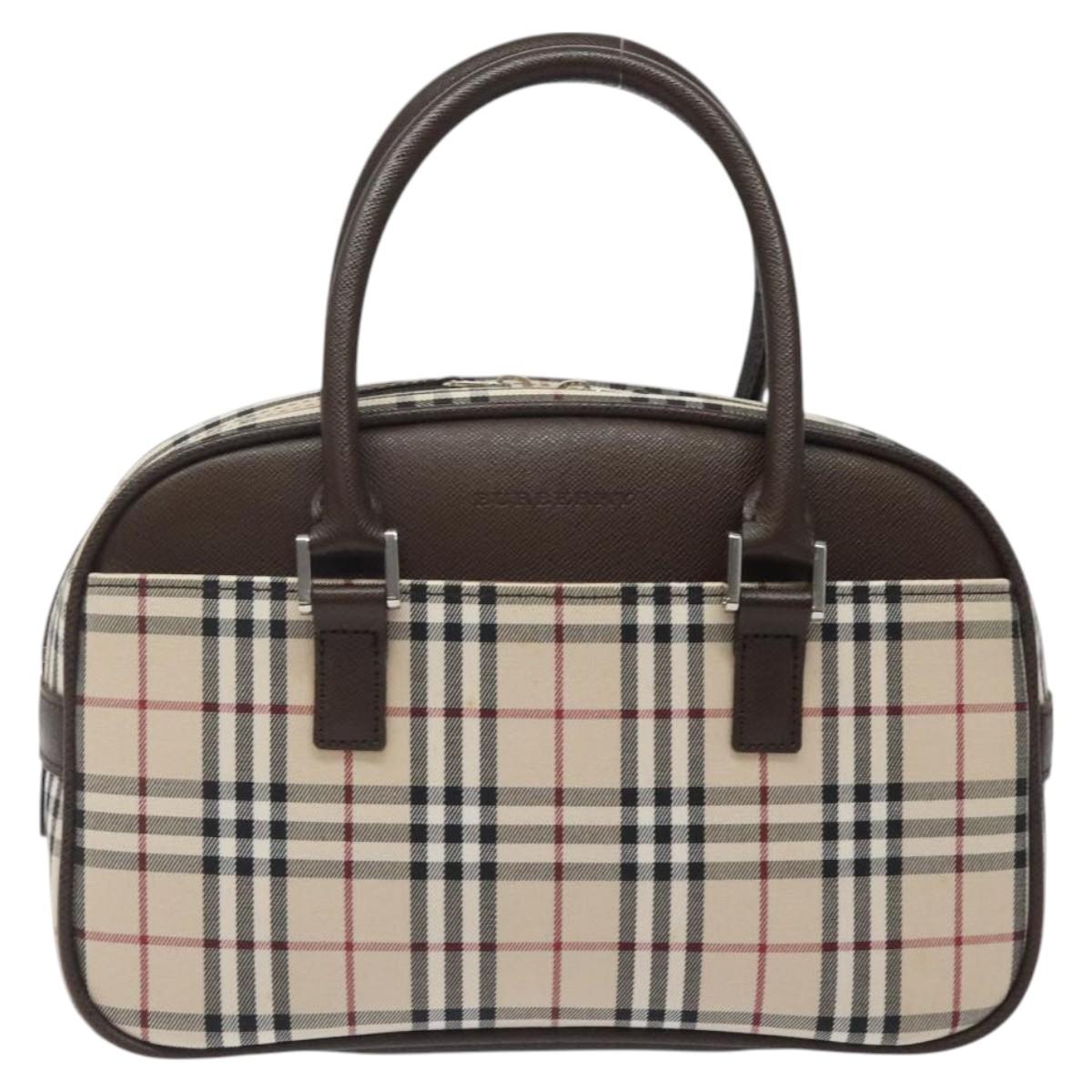 BURBERRY Nova Check Hand Bag Canvas Beige Silver Auth am8470
