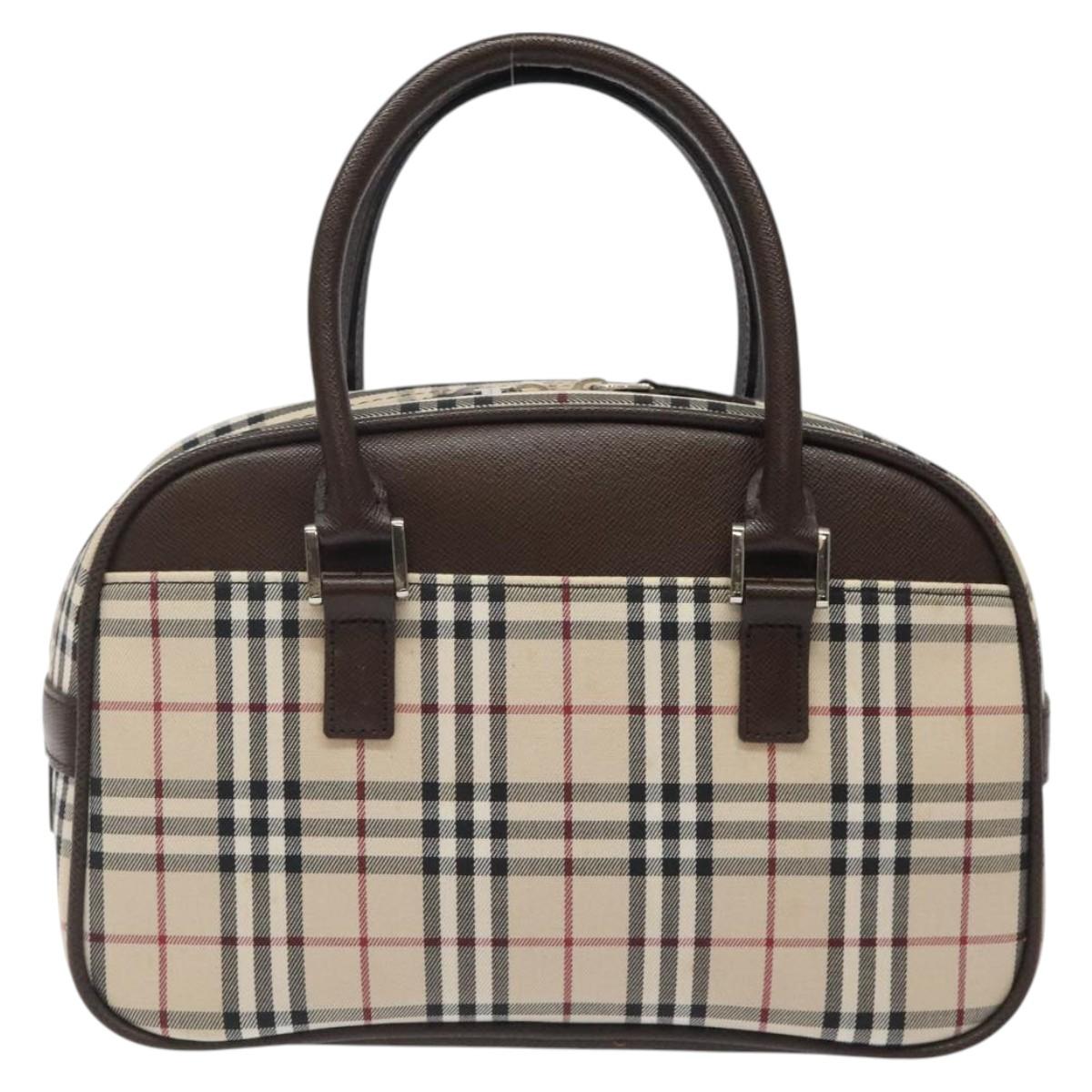 BURBERRY Nova Check Hand Bag Canvas Beige Silver Auth am8470
