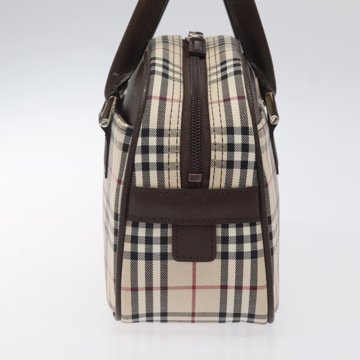 BURBERRY Nova Check Hand Bag Canvas Beige Silver Auth am8470