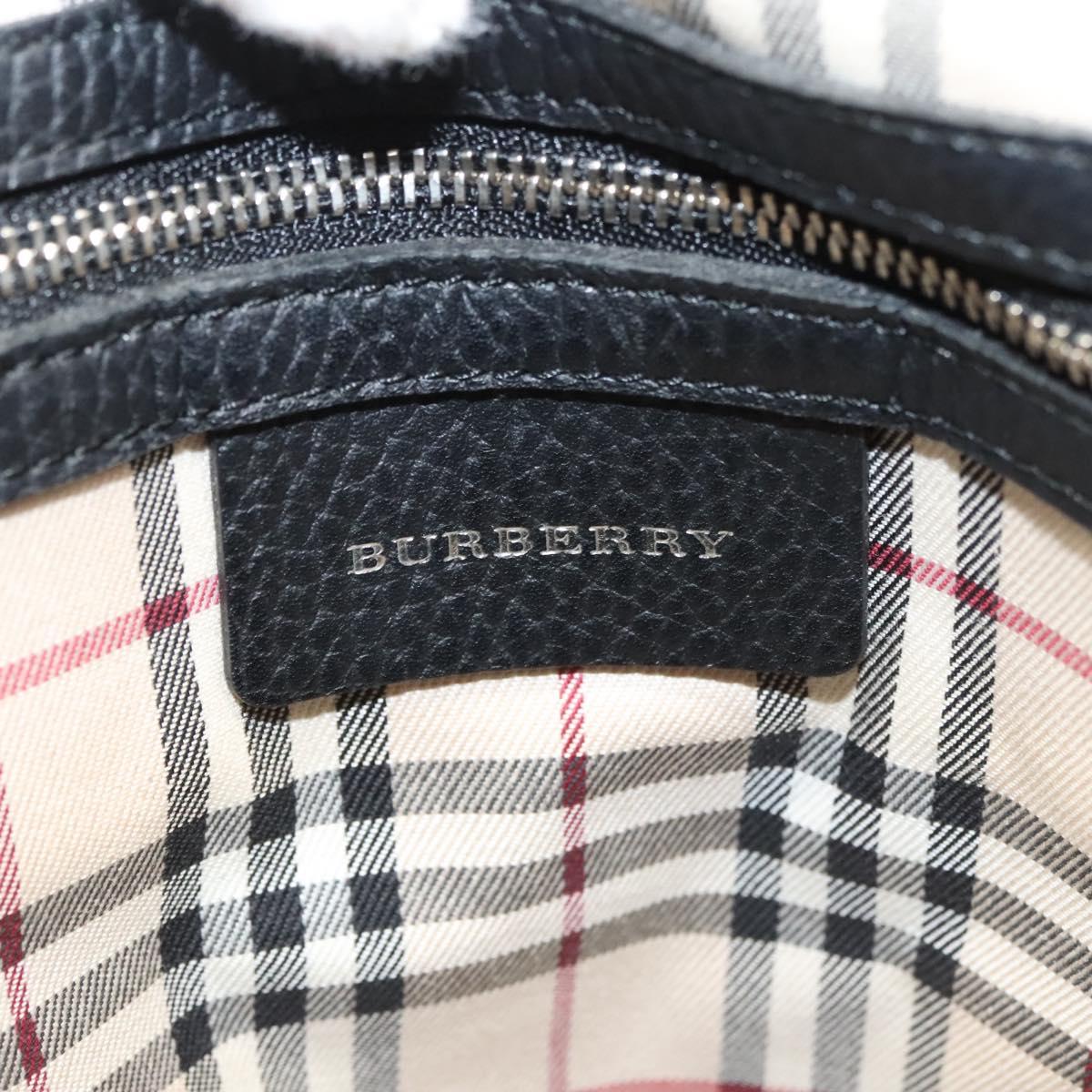 BURBERRY Hand Bag Leather Black Silver Auth am8474
