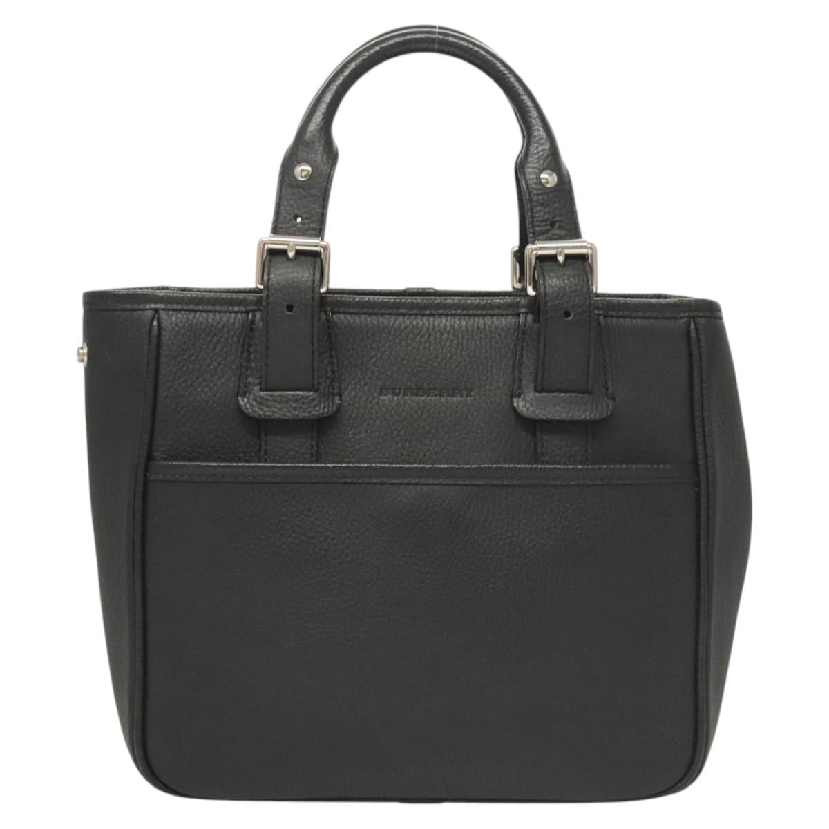 BURBERRY Hand Bag Leather Black Silver Auth am8474