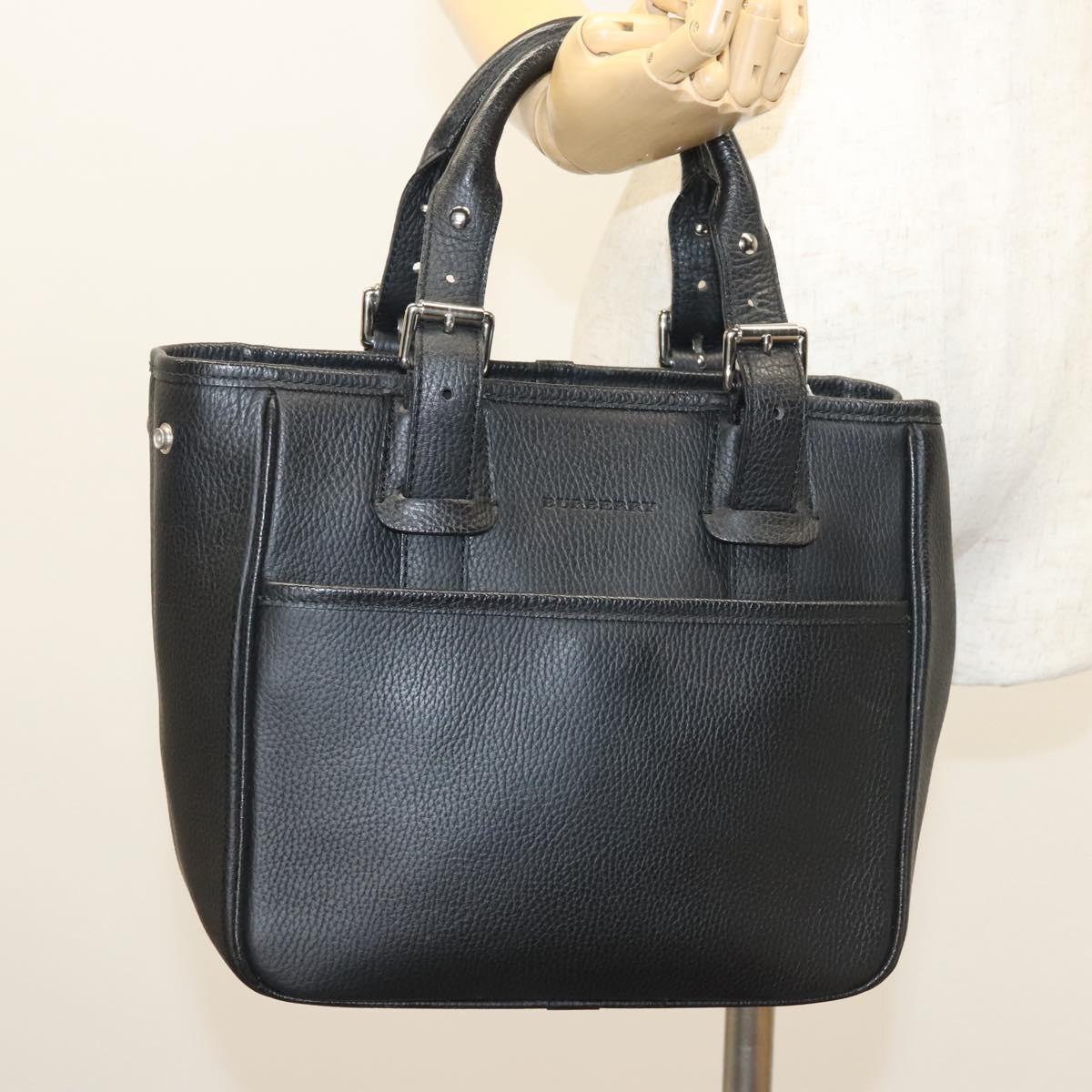 BURBERRY Hand Bag Leather Black Silver Auth am8474