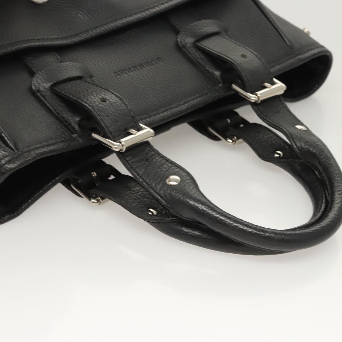 BURBERRY Hand Bag Leather Black Silver Auth am8474