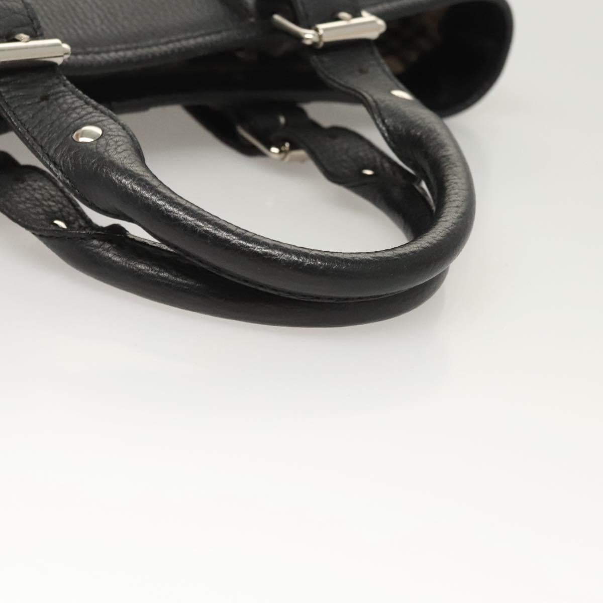 BURBERRY Hand Bag Leather Black Silver Auth am8474