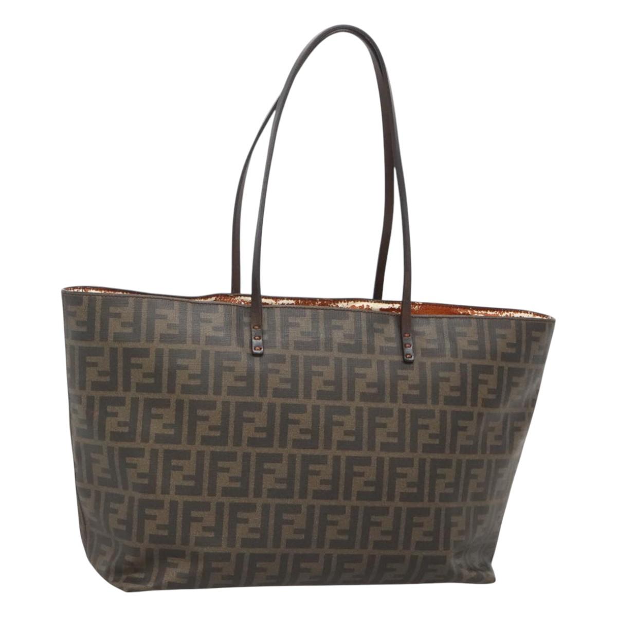 FENDI Zucca Canvas Tote Bag Brown Black Auth am8490