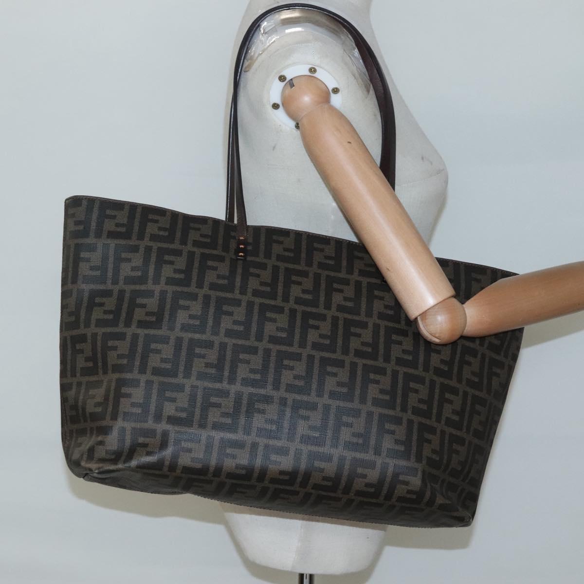 FENDI Zucca Canvas Tote Bag Brown Black Auth am8490