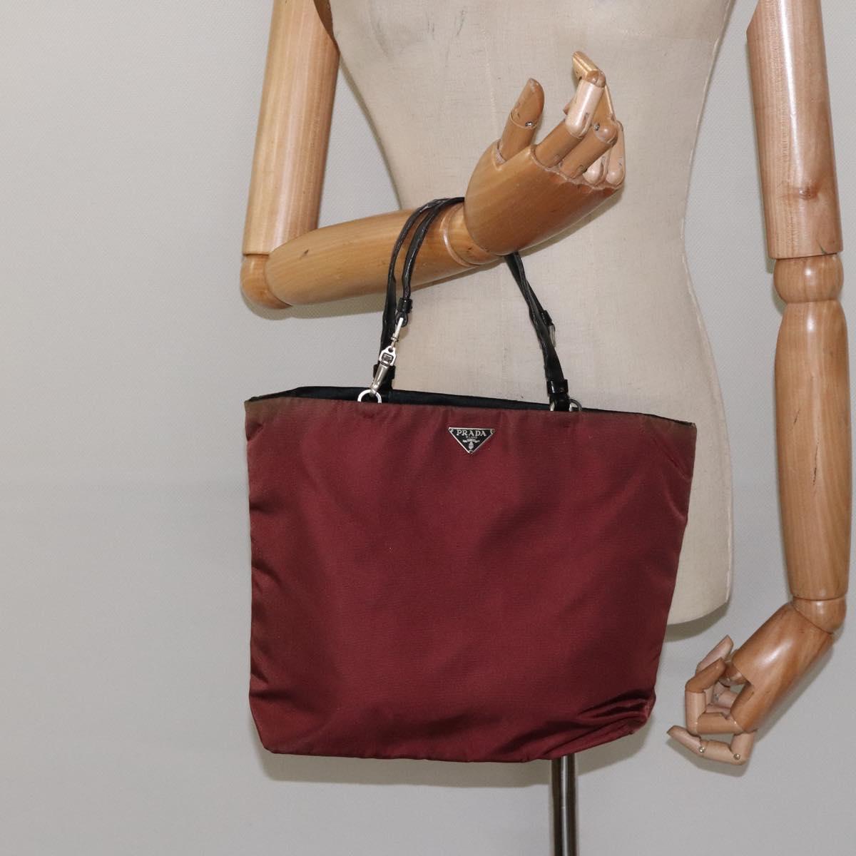 PRADA Hand Bag Nylon Red Auth am8492