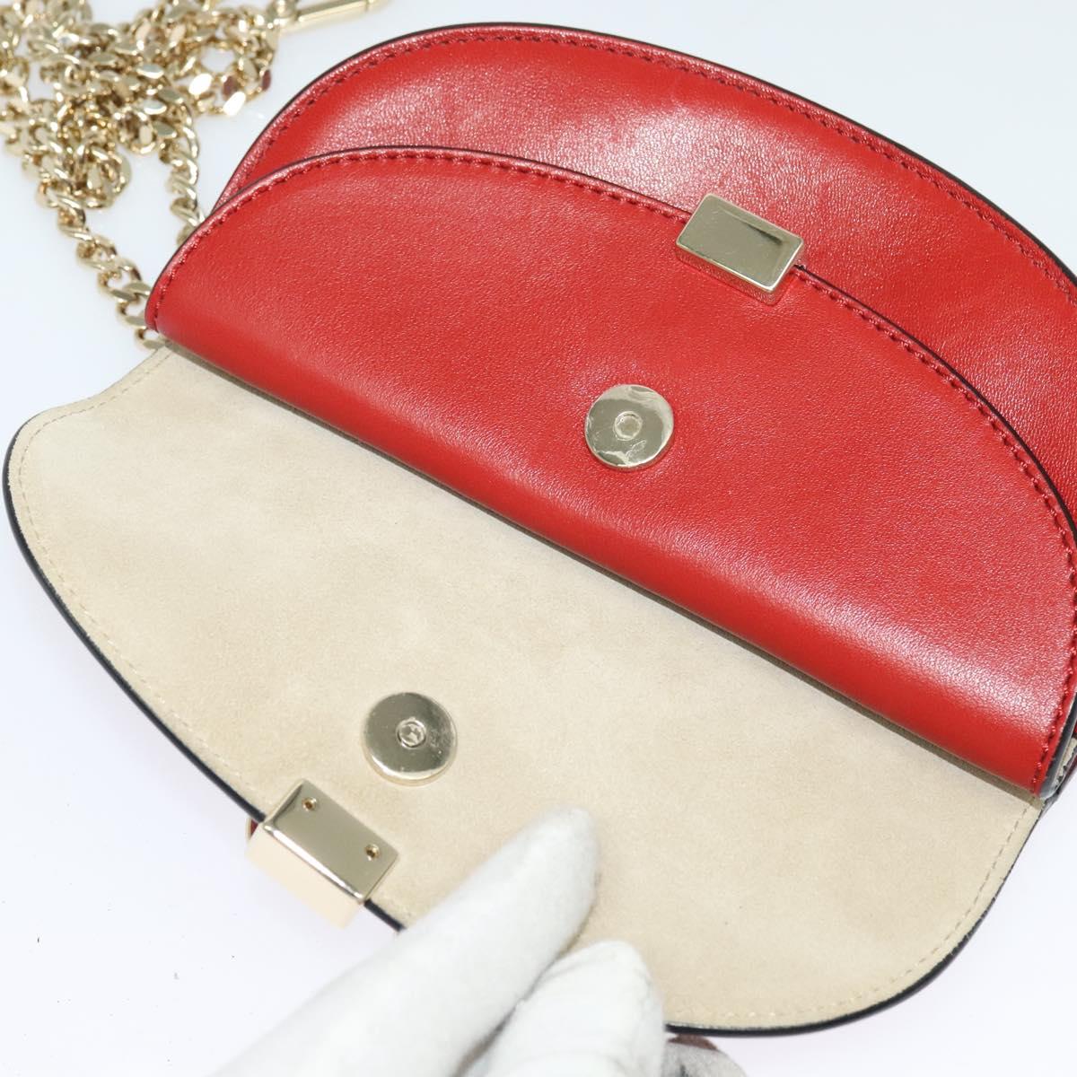 Chloe Chain Georgia Shoulder Bag Leather Red Gold Auth am8513