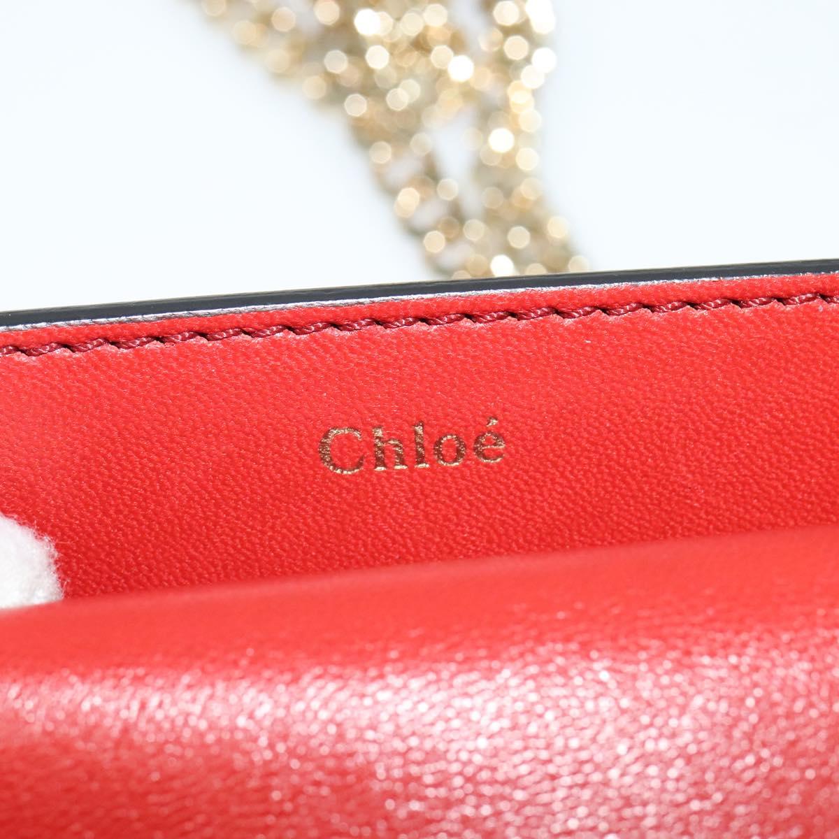 Chloe Chain Georgia Shoulder Bag Leather Red Gold Auth am8513