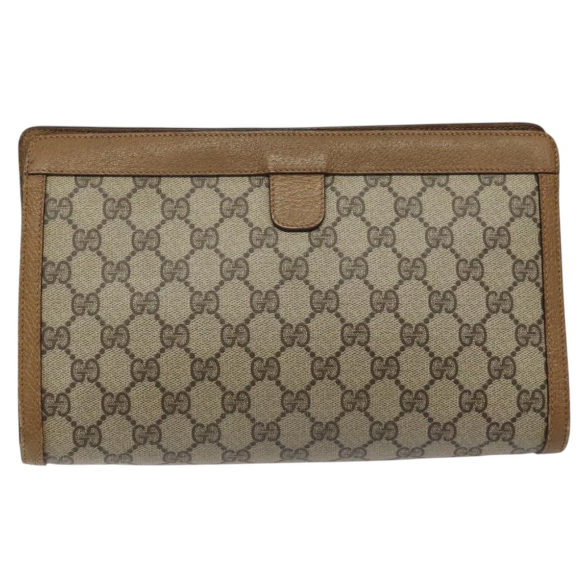 GUCCI GG Supreme Web Sherry Line Clutch Bag PVC Beige Gold 89 01 033 Auth am8521