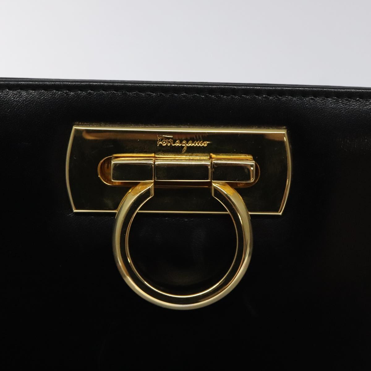 Salvatore Ferragamo Chain Shoulder Bag Leather Black Gold Auth am8545