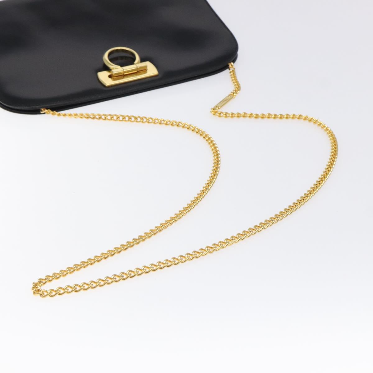 Salvatore Ferragamo Chain Shoulder Bag Leather Black Gold Auth am8545