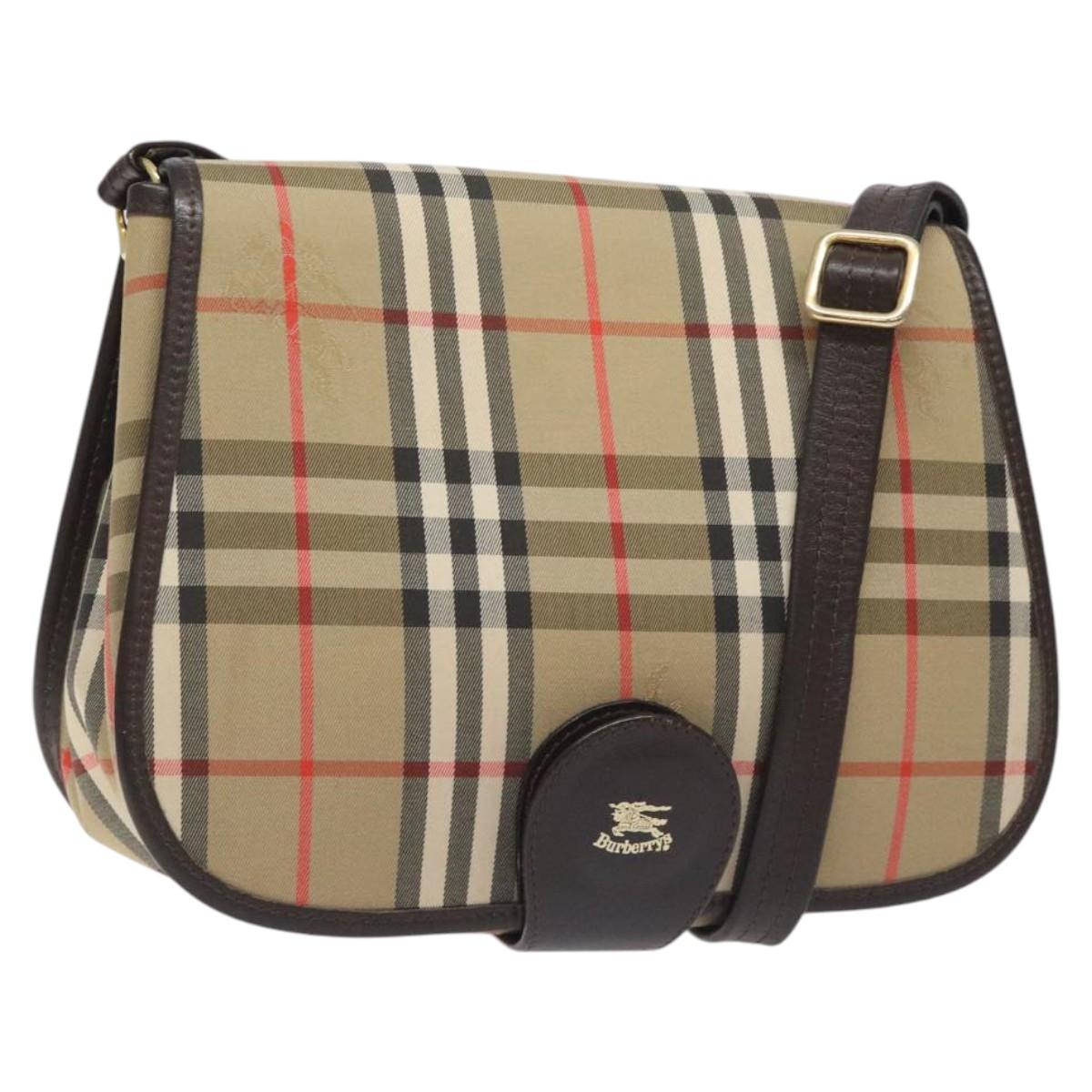 Burberrys Nova Check Shoulder Bag Canvas Beige Gold Auth am8546