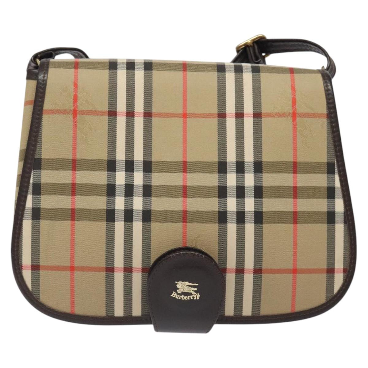 Burberrys Nova Check Shoulder Bag Canvas Beige Gold Auth am8546