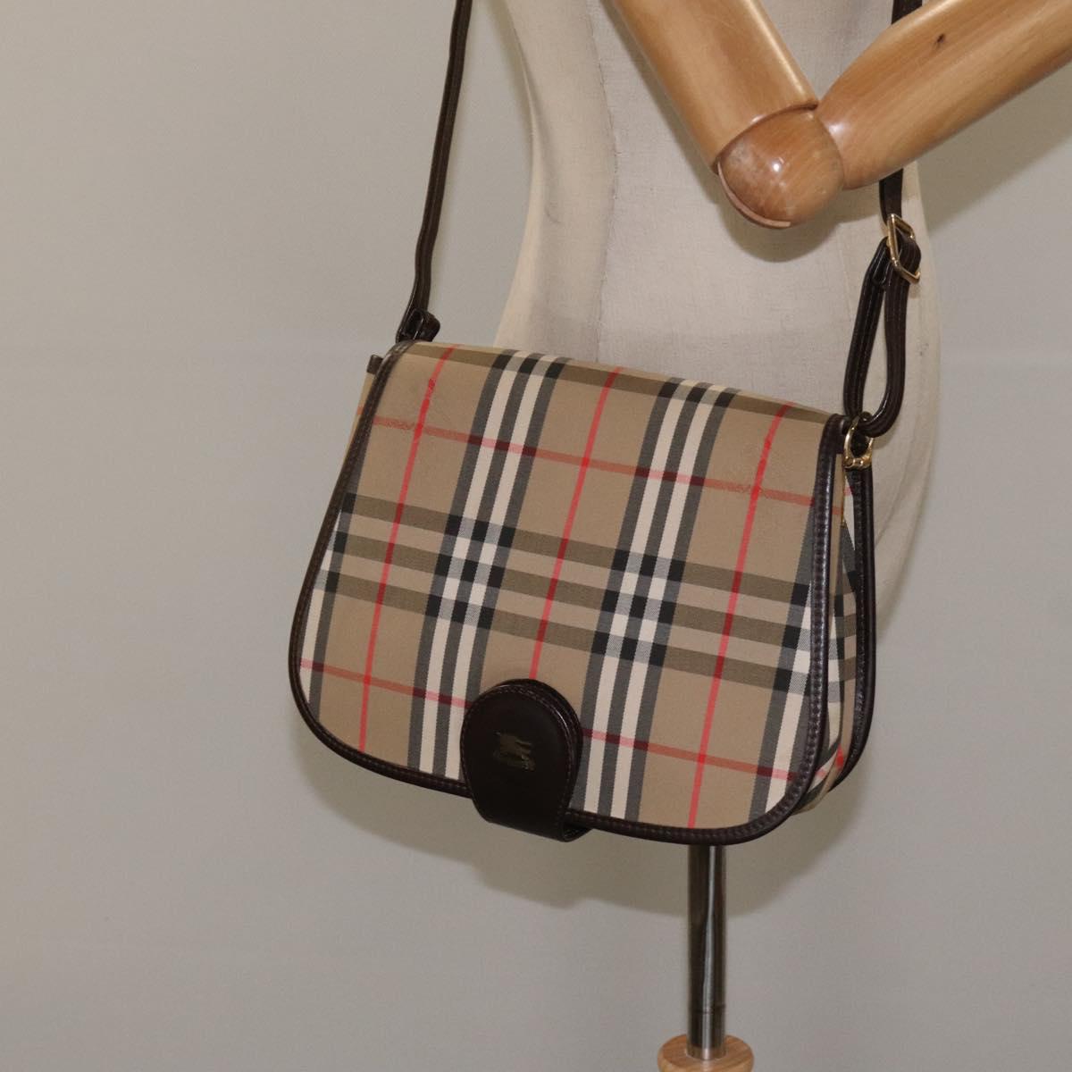 Burberrys Nova Check Shoulder Bag Canvas Beige Gold Auth am8546