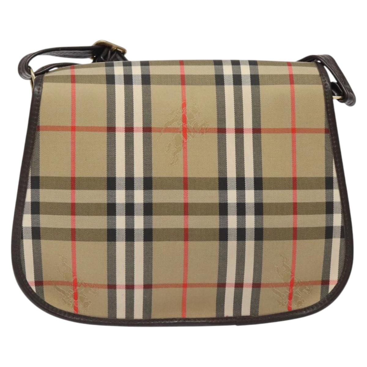 Burberrys Nova Check Shoulder Bag Canvas Beige Gold Auth am8546