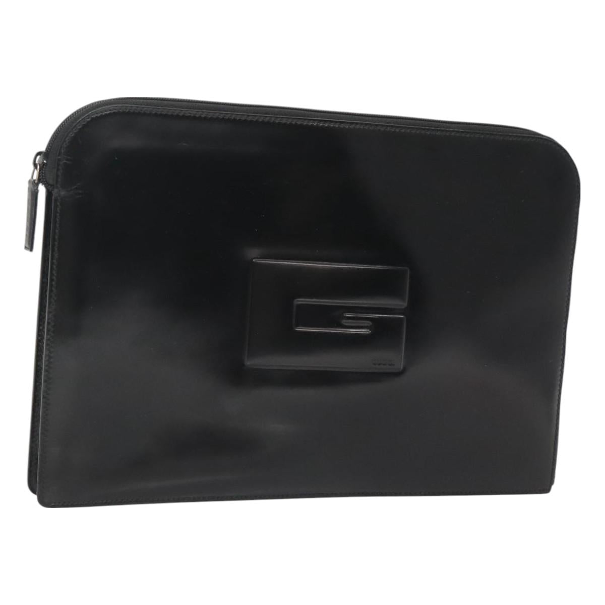 GUCCI Document case Patent leather Black Auth am8564