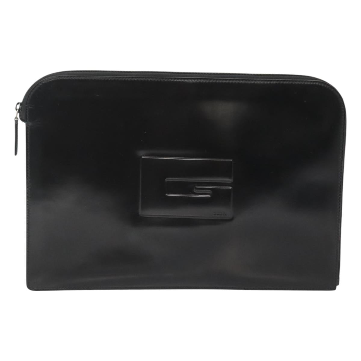 GUCCI Document case Patent leather Black Auth am8564