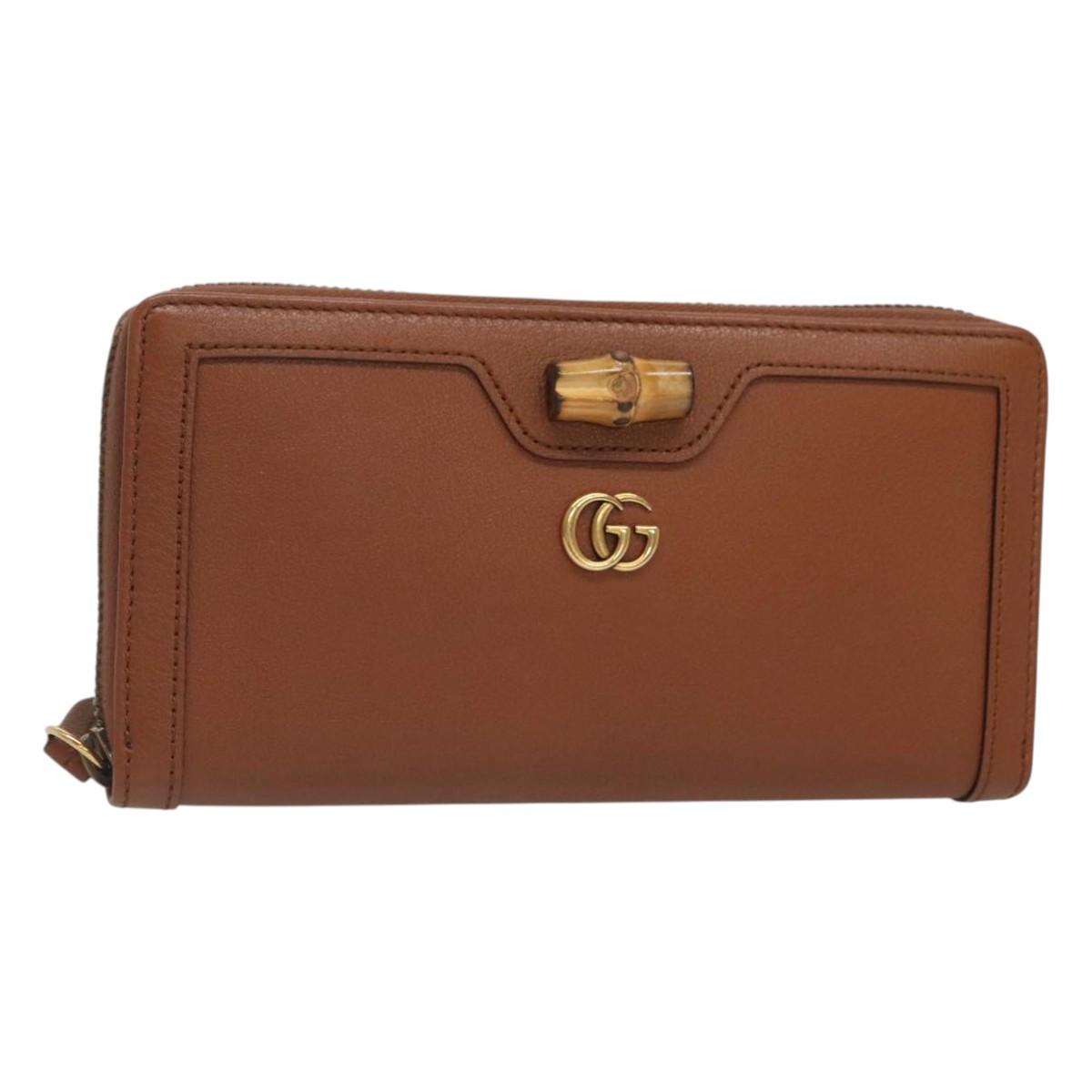 GUCCI Diana Continental Wallet Long Wallet Leather Brown Gold 658634 Auth am8592