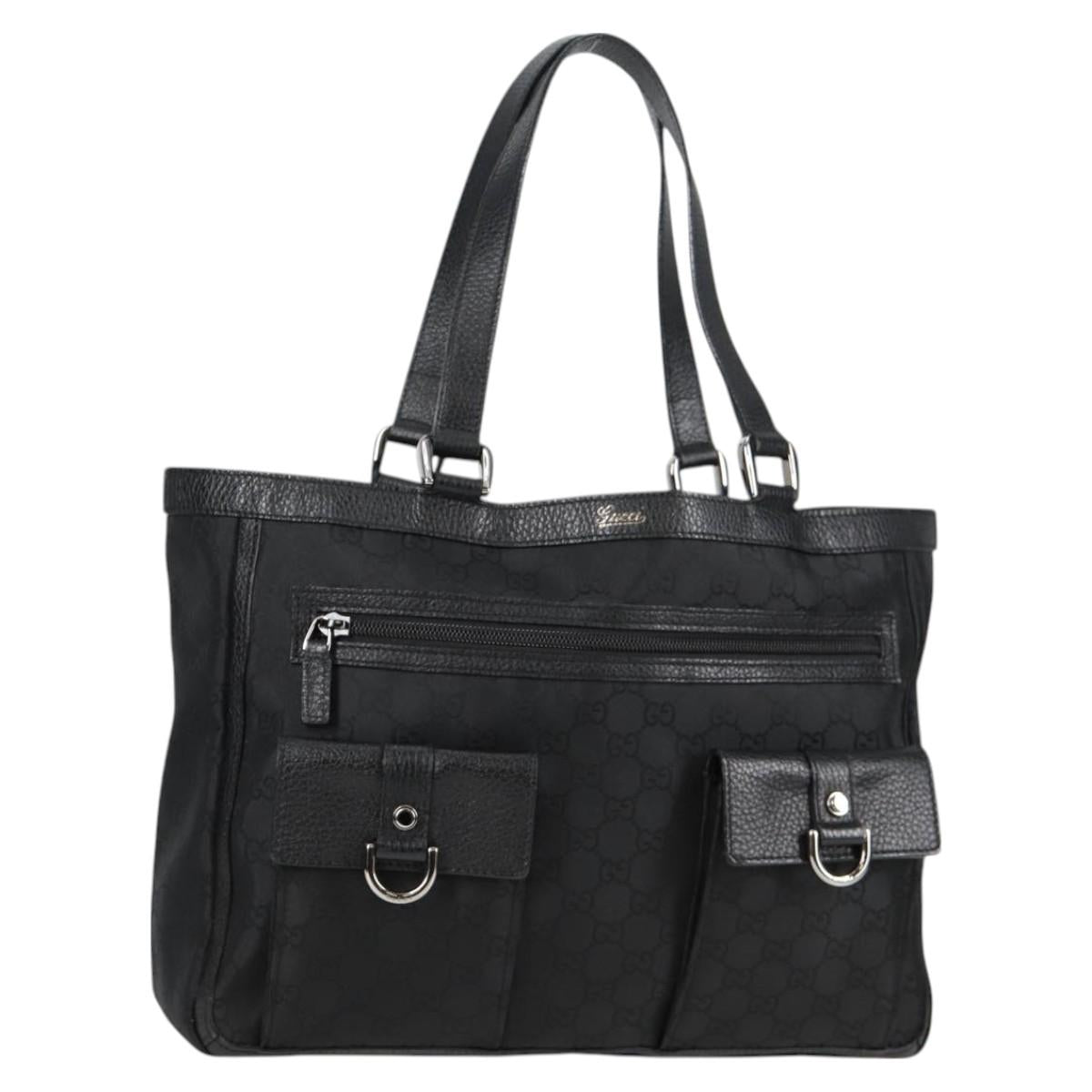 GUCCI GG Canvas Abbey Tote Bag Outlet Black Silver 268639 Auth am8602V