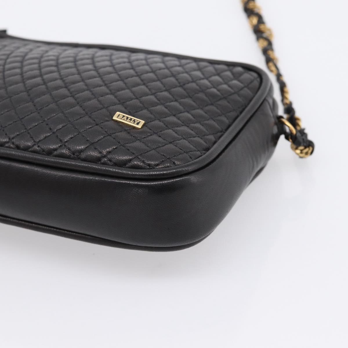 BALLY Chain Shoulder Bag Leather Black Gold Tone Auth am8614A