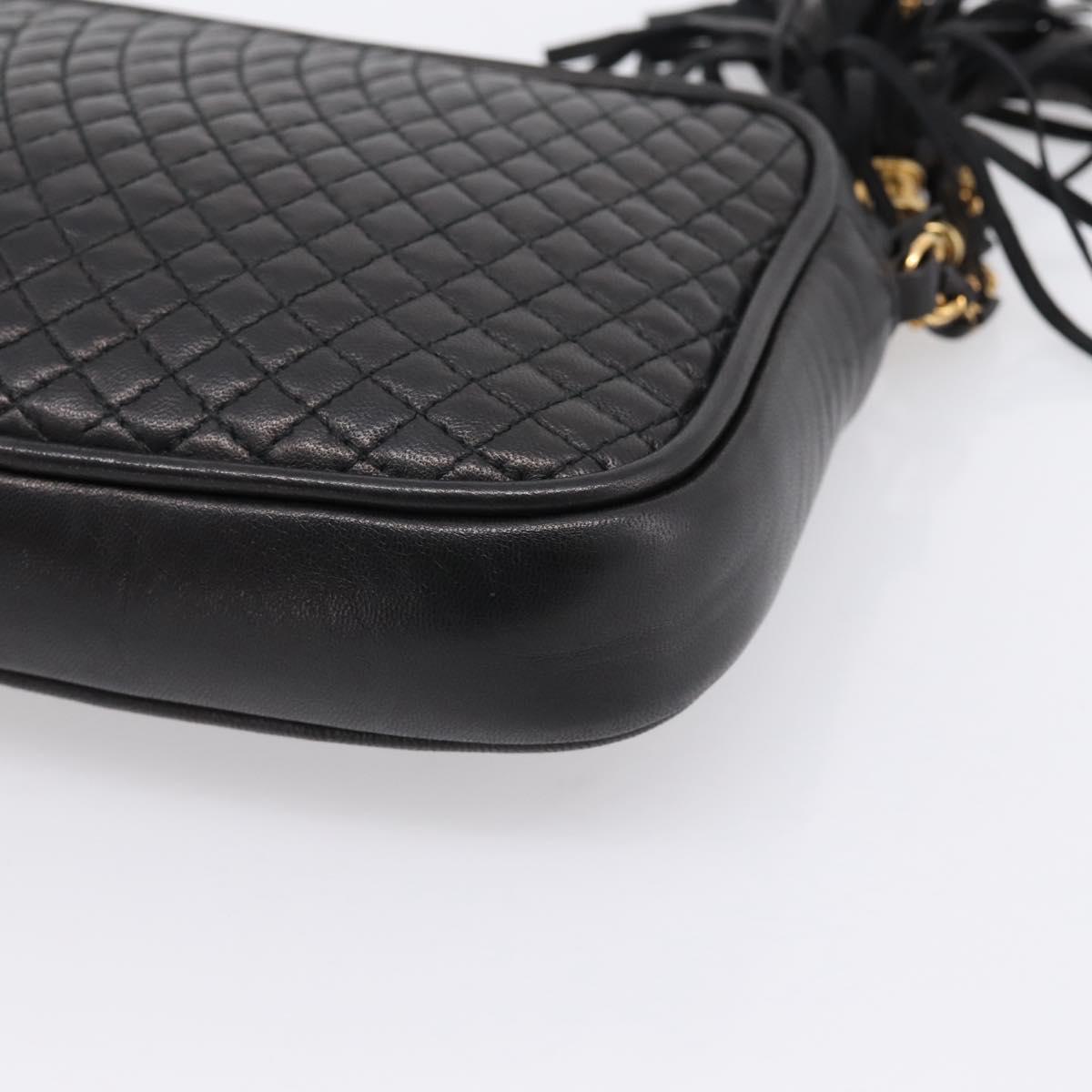 BALLY Chain Shoulder Bag Leather Black Gold Tone Auth am8614A